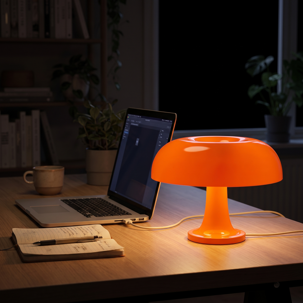 Sienna tent på et skrivebord ved siden av en åpen laptop